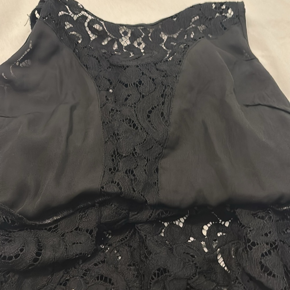 Haute Monde Black crochet Lace Overlay peplum Top SZ Large whimsigoth night out - Picture 9 of 11